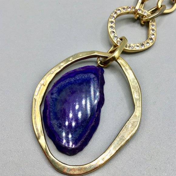 Tori Spelling 80s Necklace Gold Tone Chain Purple Stone Slab Removable Pendant - Picture 6 of 16